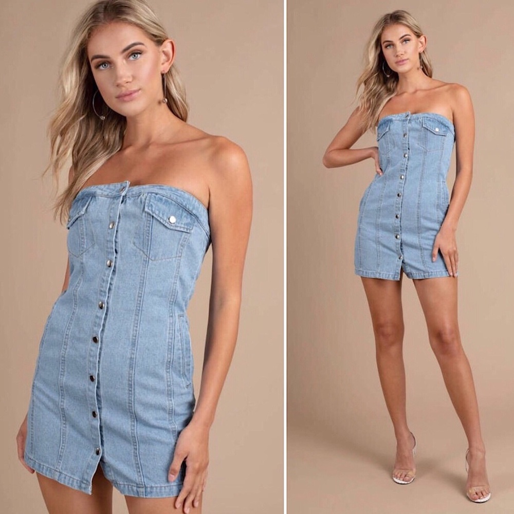 [ Jenna ] Strapless Button Down Denim Mini